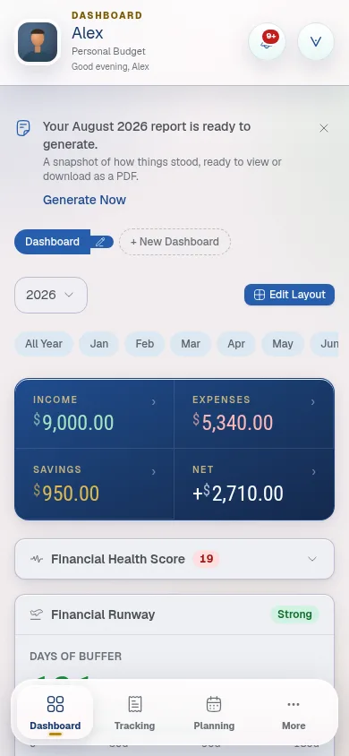 Finaura Dashboard on mobile