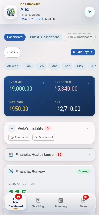 Finaura Dashboard on mobile