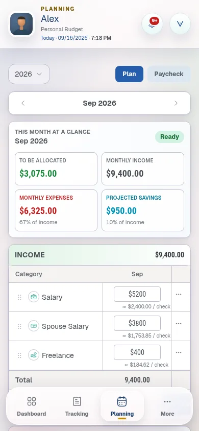 Finaura Planning on mobile