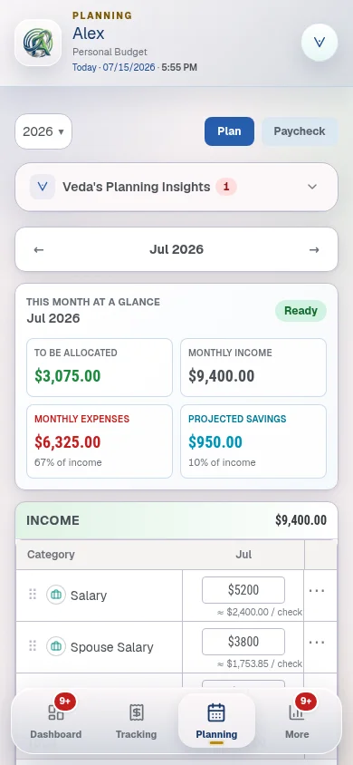 Finaura Planning on mobile