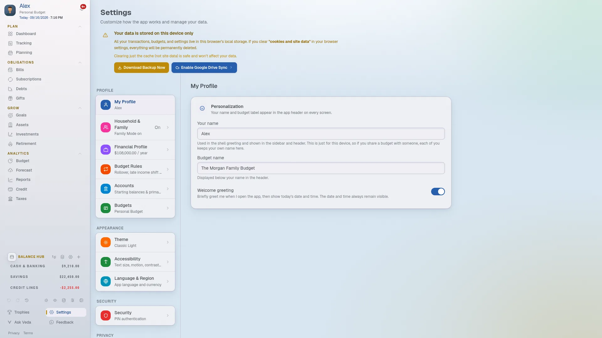 Settings View