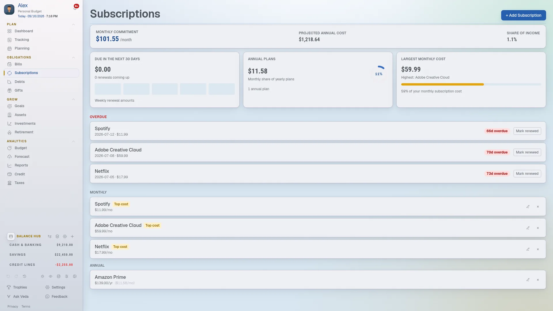 Subscriptions View