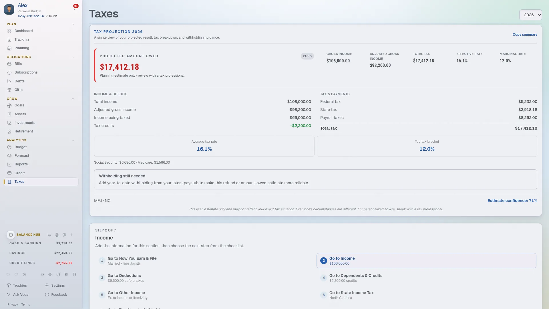 Tax Estimator View