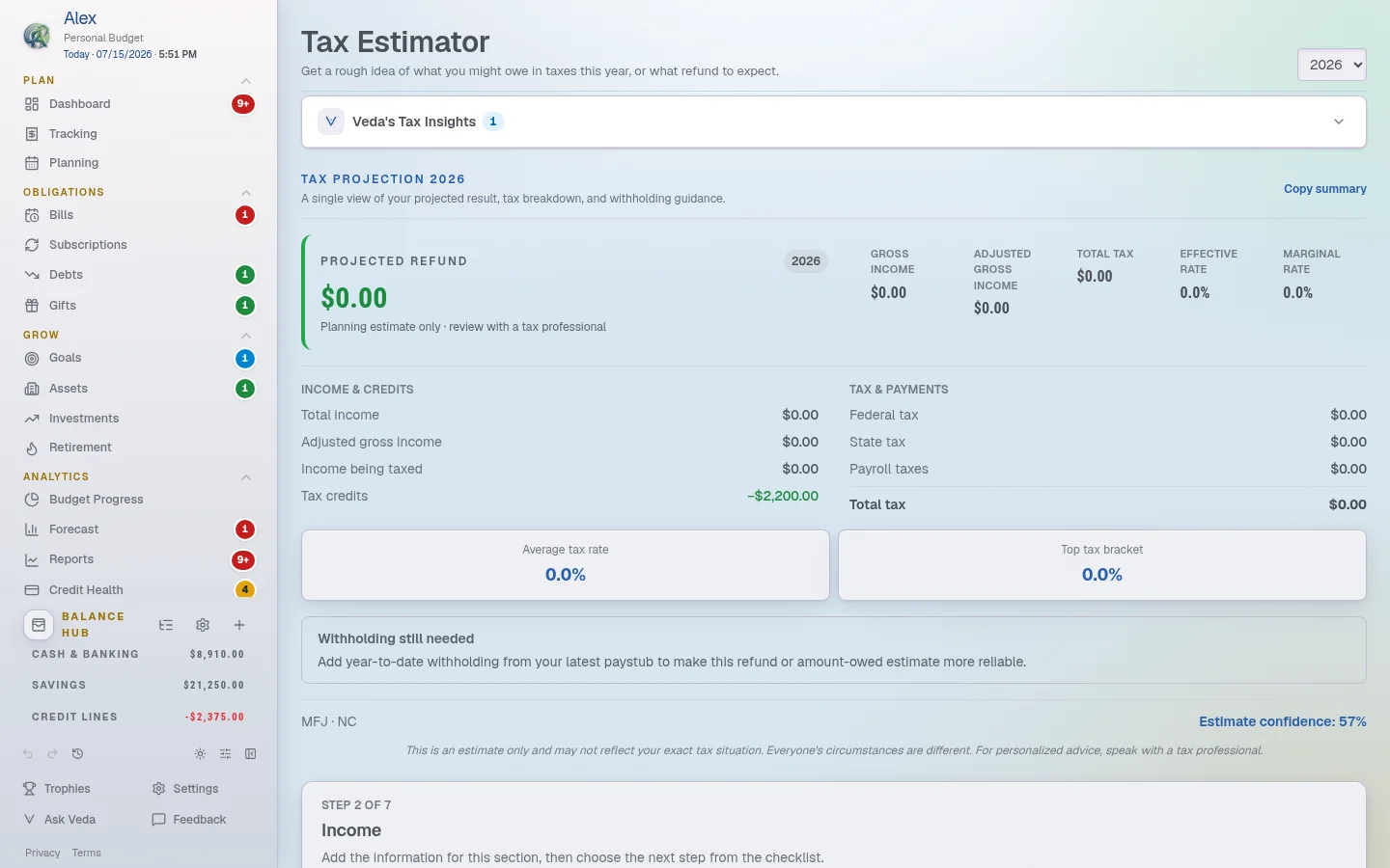 Tax Estimator View